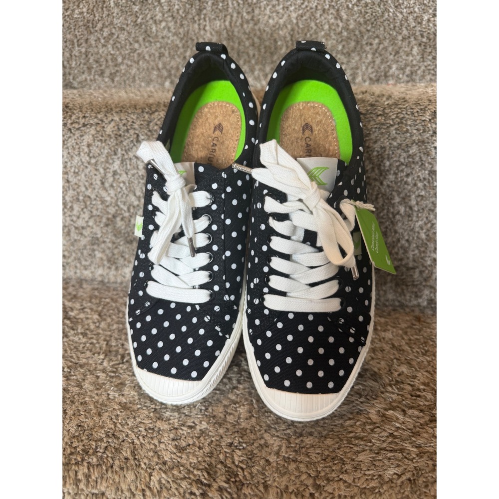 Cariuma NWT OCA Low Canvas Sneakers  Black/White Polka Dot M 8/ W 9.5